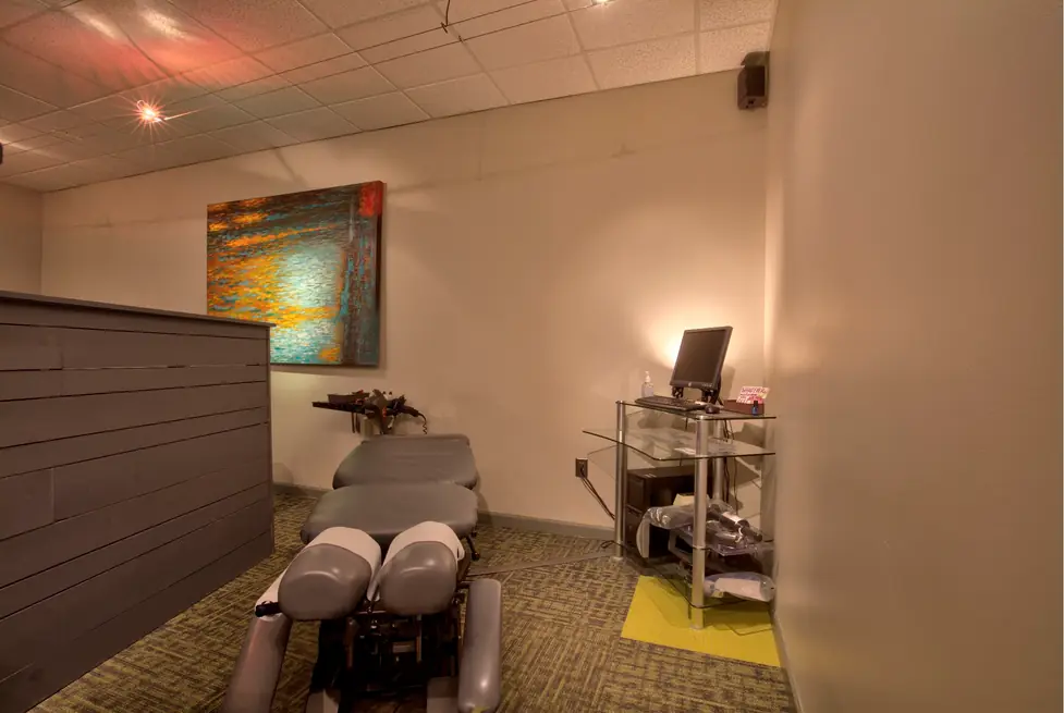 A treatment room at Chiropractic Memphis with an adjustment table ready for the next patient