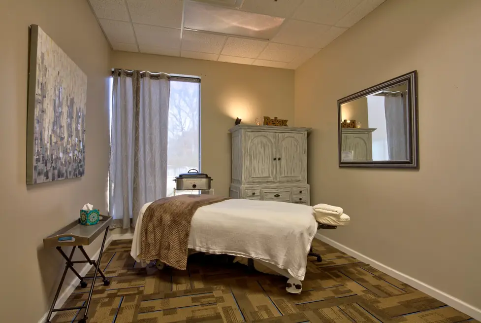 A private treatment room at the Germantown office, with an adjustment table made up and ready